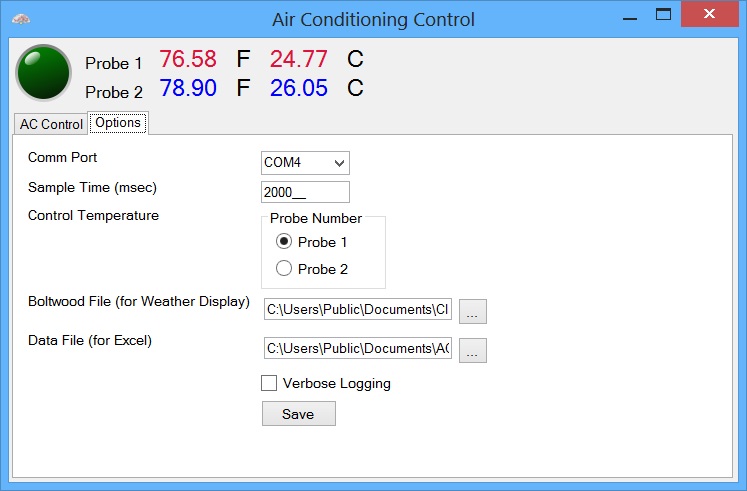 Options screen for ACCycle