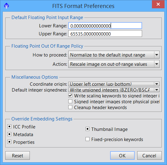FITS file config used to access floating point files.